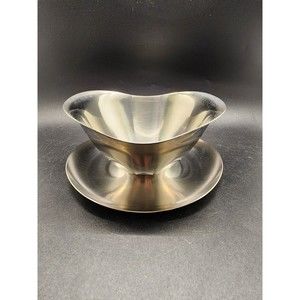 Vintage MCM Royal Dolphin 18-8 Stainless Steel Gravy Candy Bowl With Under Plate